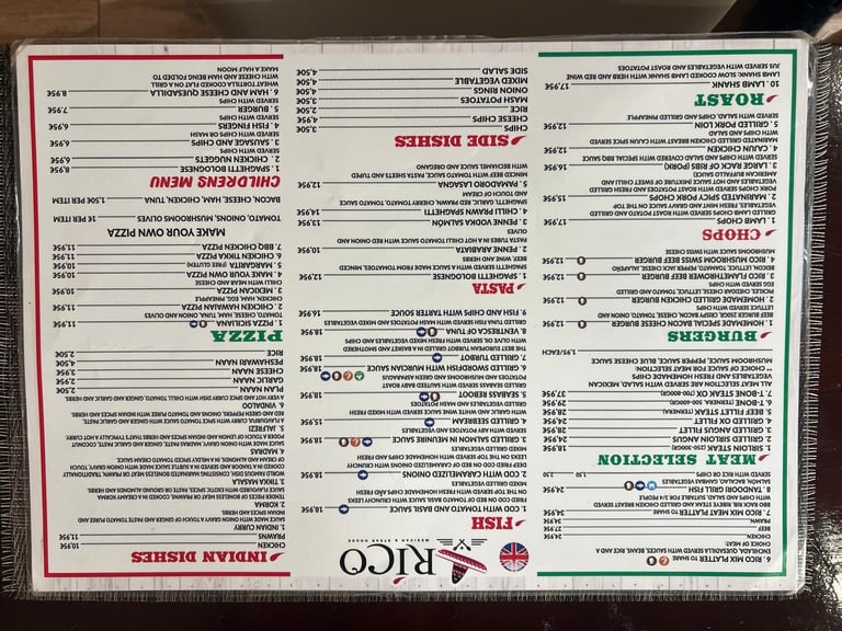 Menú de Rico Mexicano con platillos principales y precios
